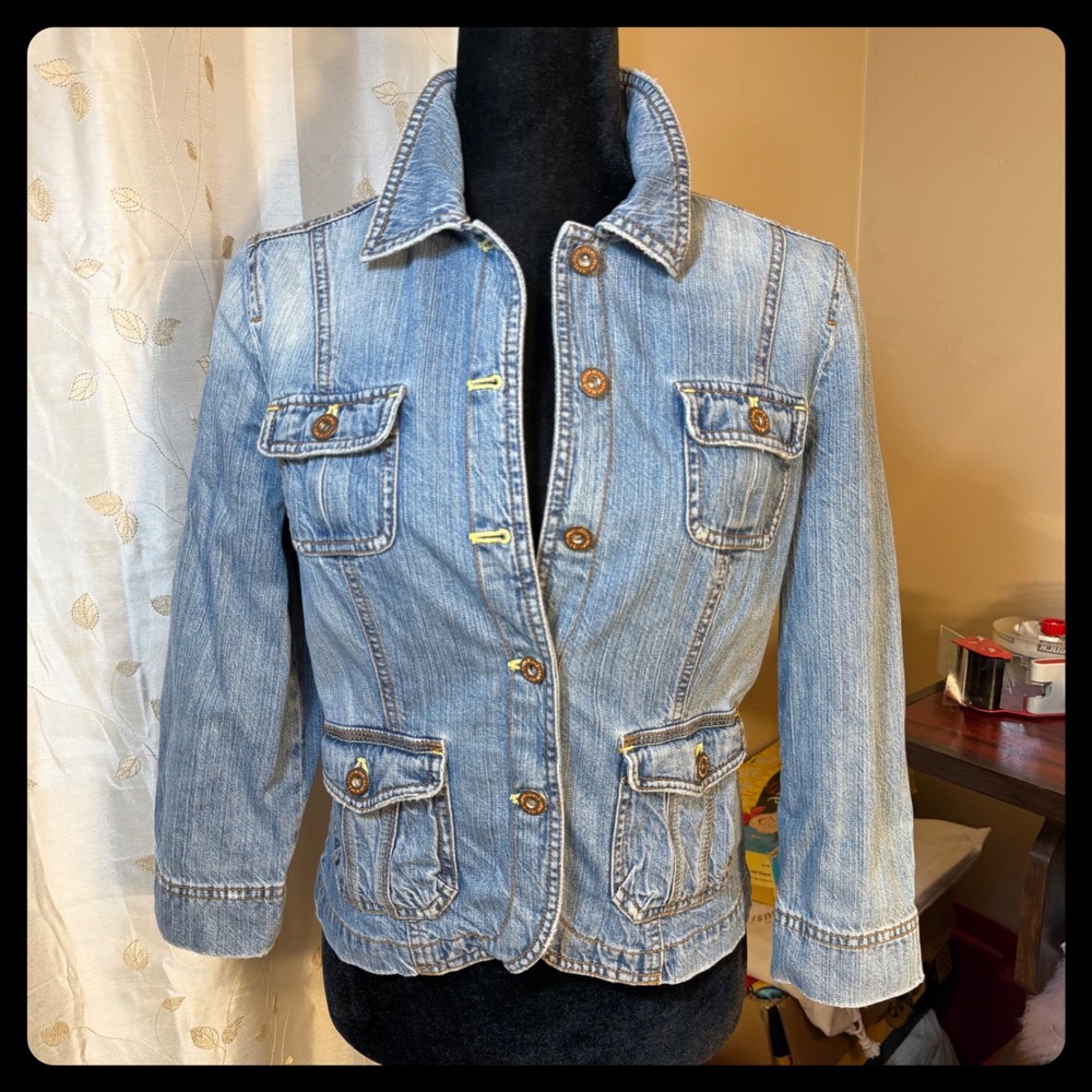 DKNY Jeans Womens Light Wash Blue Denim Button Front Utility Jacket Size M